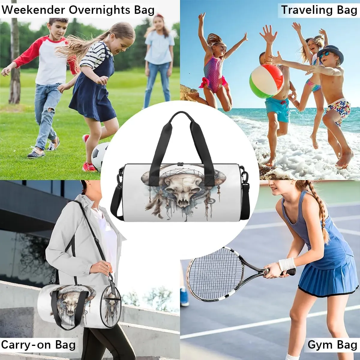 Bull head skulls Dance Bags Weekender Bags Sport Duffel Bag Carry on Overnight Bag for Men Women
