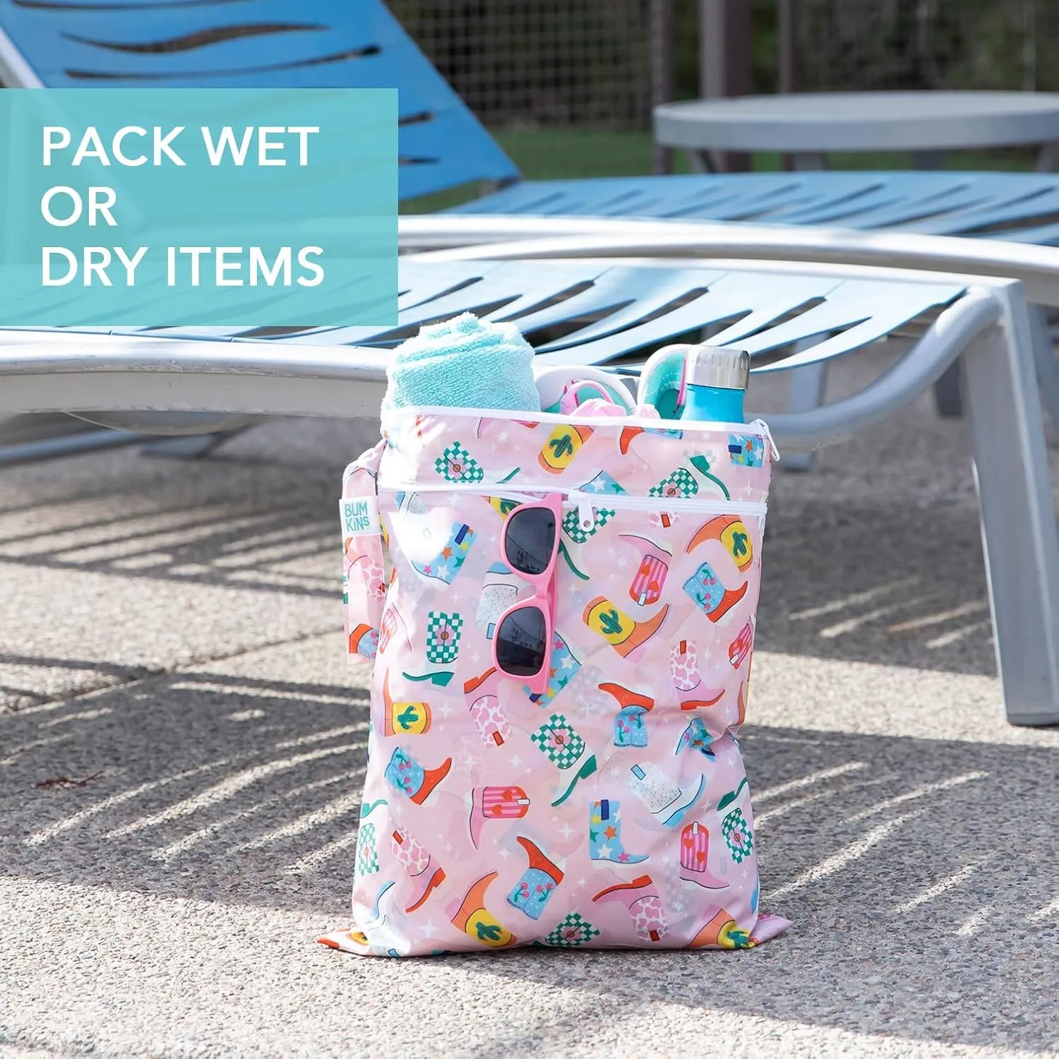 Bumkins Waterproof Wet Bag and Packing Pouches, TSA Airline Compliant, Pack for Baby, Travel, Swim Suit, Cloth Diapers, Pump Parts, Pool, Gym Clothes, Toiletry, Daycare, Zip Bag, 5-pc Cowgirl Boots