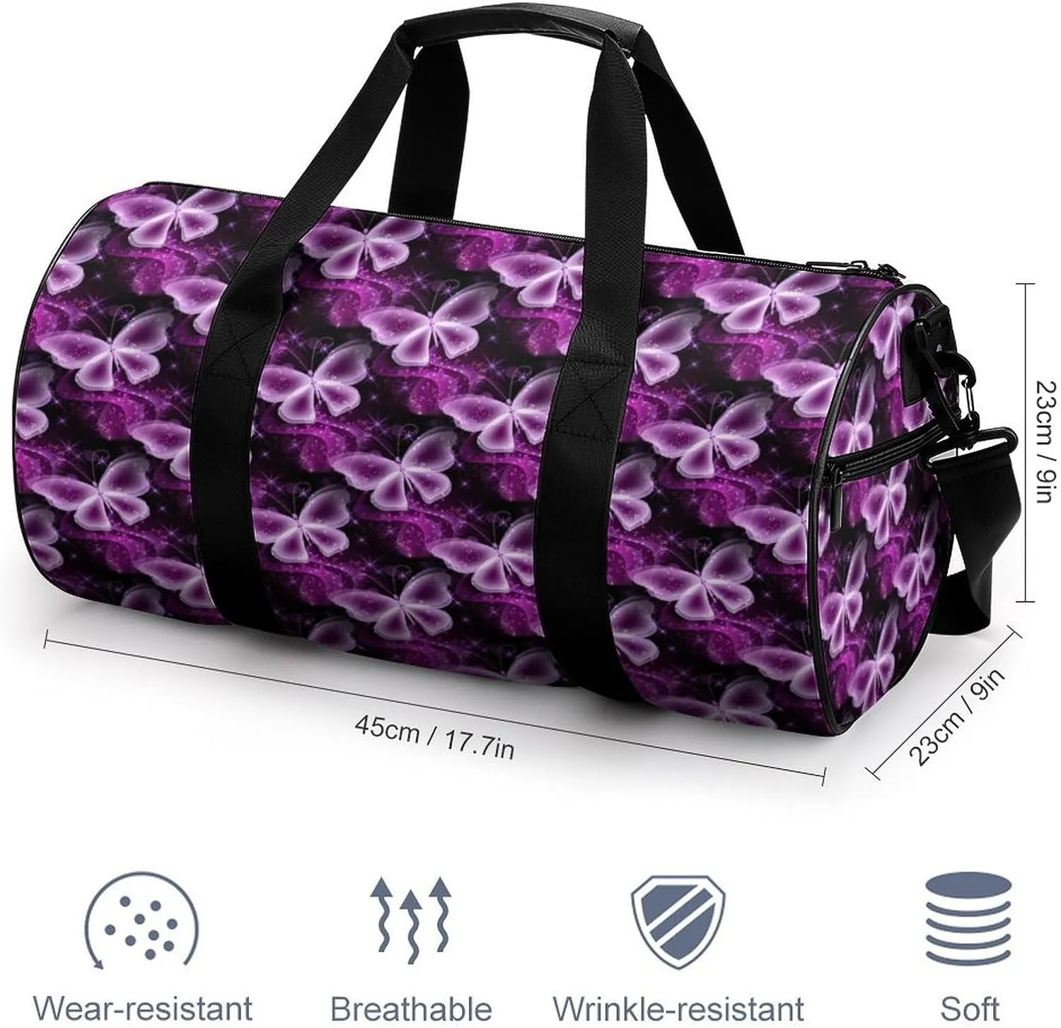 Butter-flys Duffelbag Utility Bags Lightweight Duffel Bag Convertible Duffle Gym Bag Outdoor Tote Bags Overnighter Duffles 17.7in/9in/9in