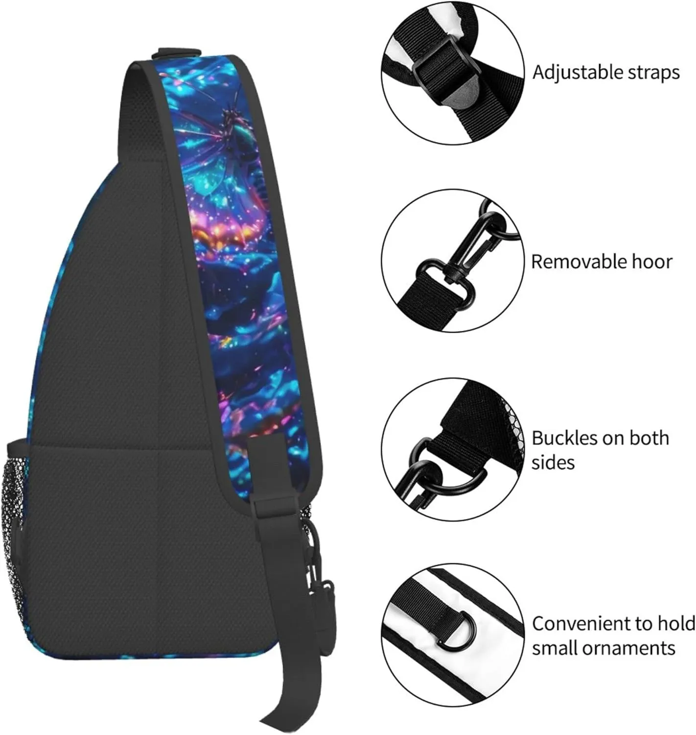 Butterfly Floating Water Sling Backpack Crossbody Bag, Chest Bag Daypack for Outdoors Hiking Traveling