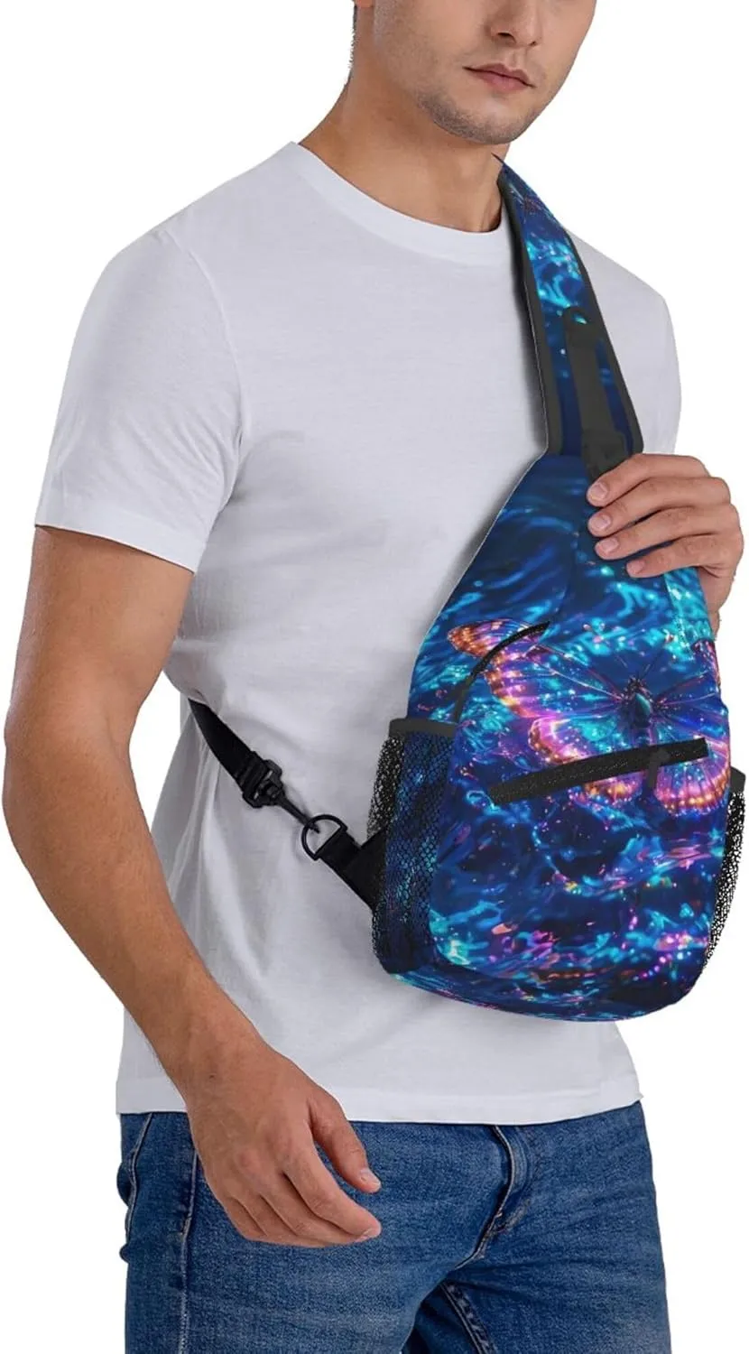 Butterfly Floating Water Sling Backpack Crossbody Bag, Chest Bag Daypack for Outdoors Hiking Traveling