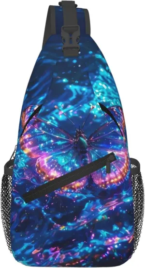 Butterfly Floating Water Sling Backpack Crossbody Bag, Chest Bag Daypack for Outdoors Hiking Traveling