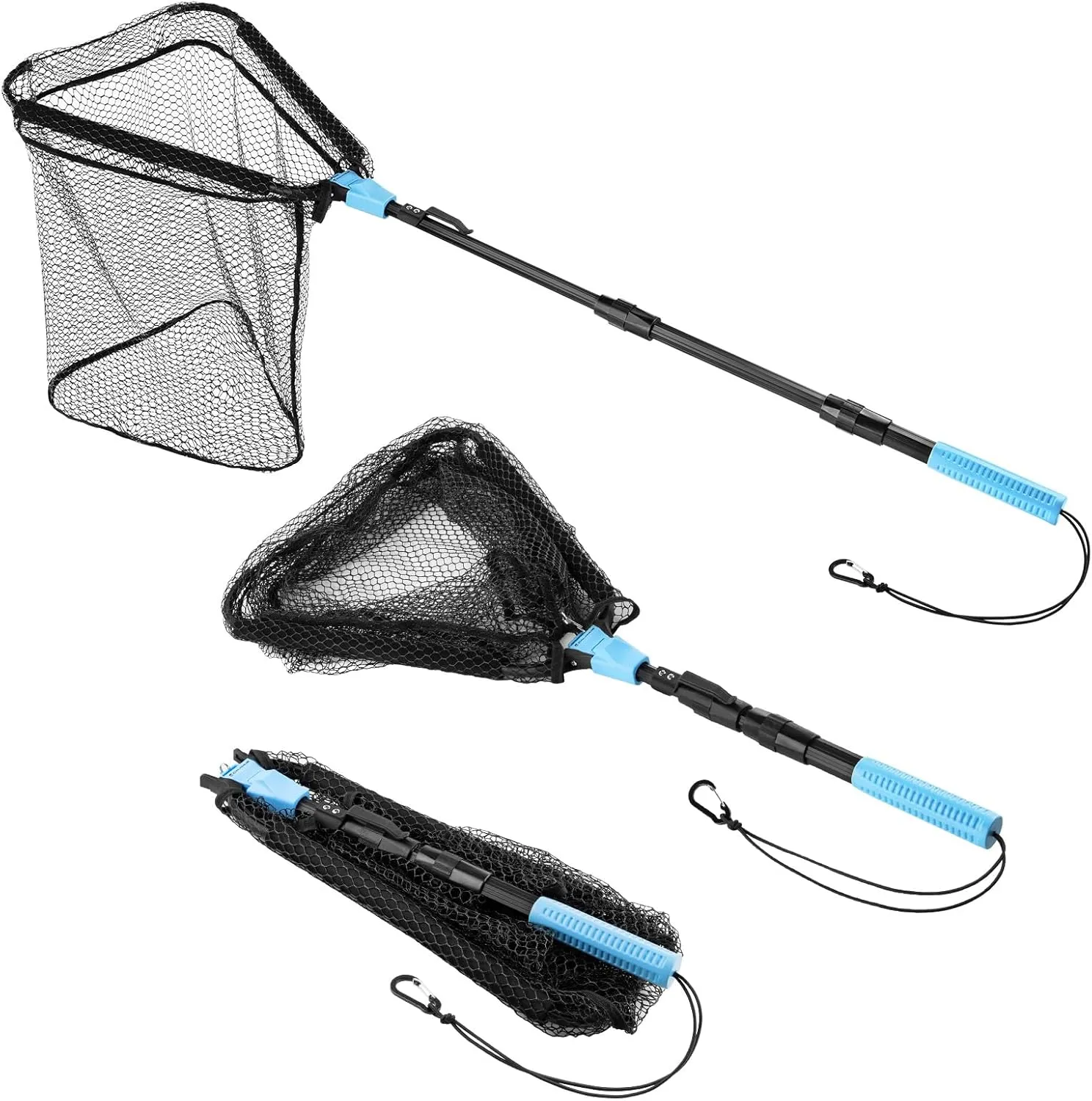 Calamus Triangle Fishing Net, Foldable, Lightweight & Strong Landing Net with Non-Slip Elastomer Handle, Built-in Elastic Lanyard and Belt Clip, Fishing Gear - Gift for Men