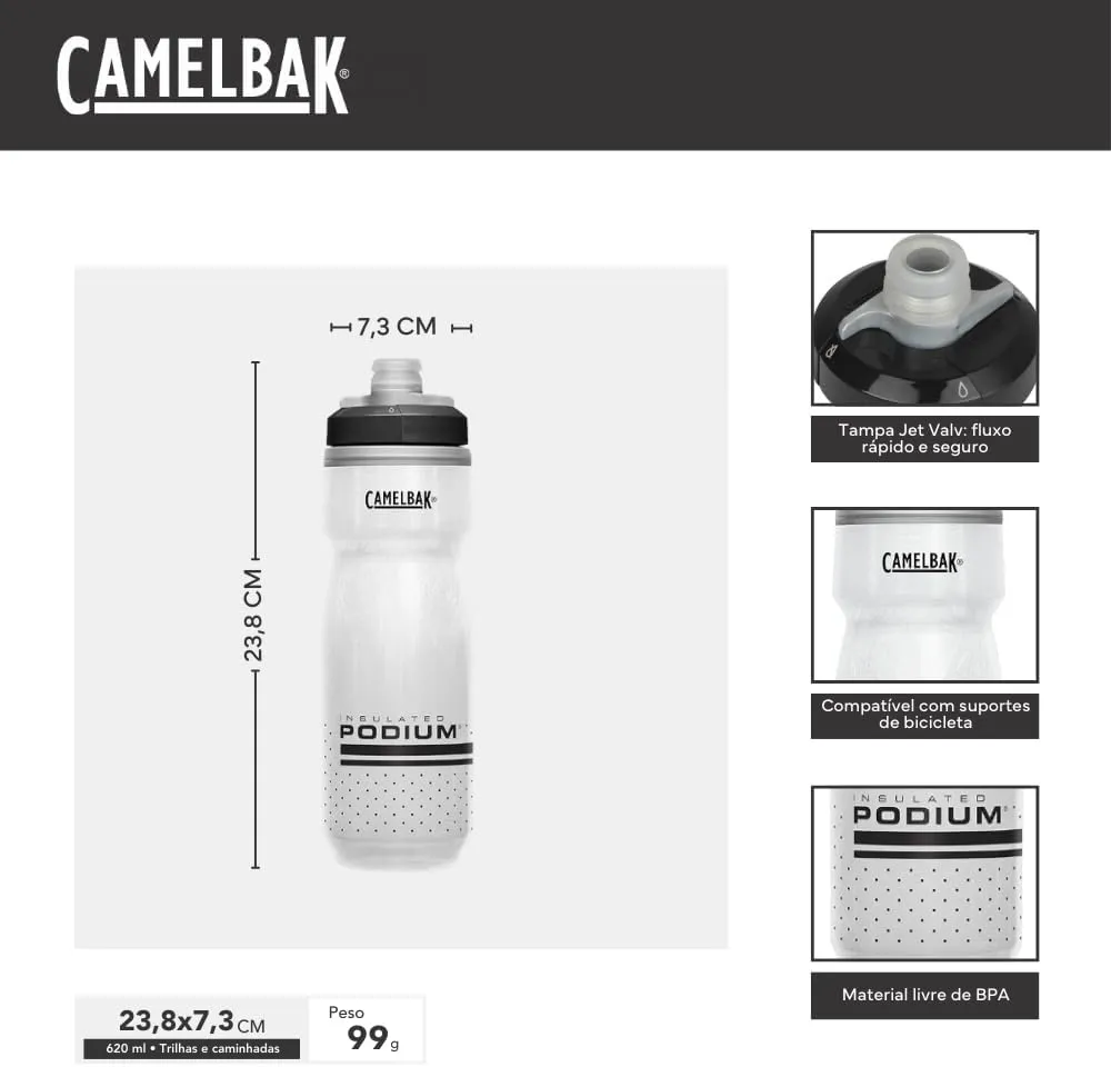 CamelBak Podium Chill Insulated Bike Water Bottle - Easy Squeeze Bottle - Fits Most Bike Cages - 21oz, Black