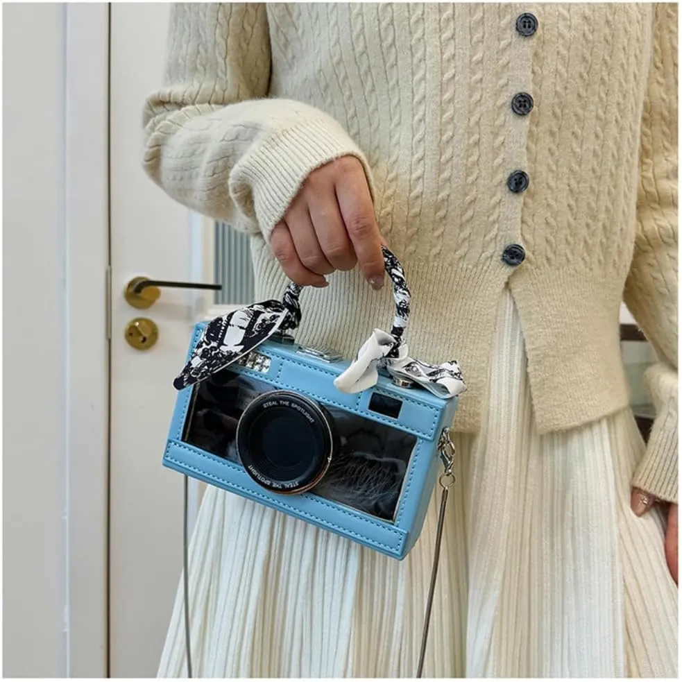 Camera Shaped Purse Handbag, PU Leather Casual Fashion Funny Snapshot Shoulder Bag, Vintage Novelty Box Crossbody Clutch