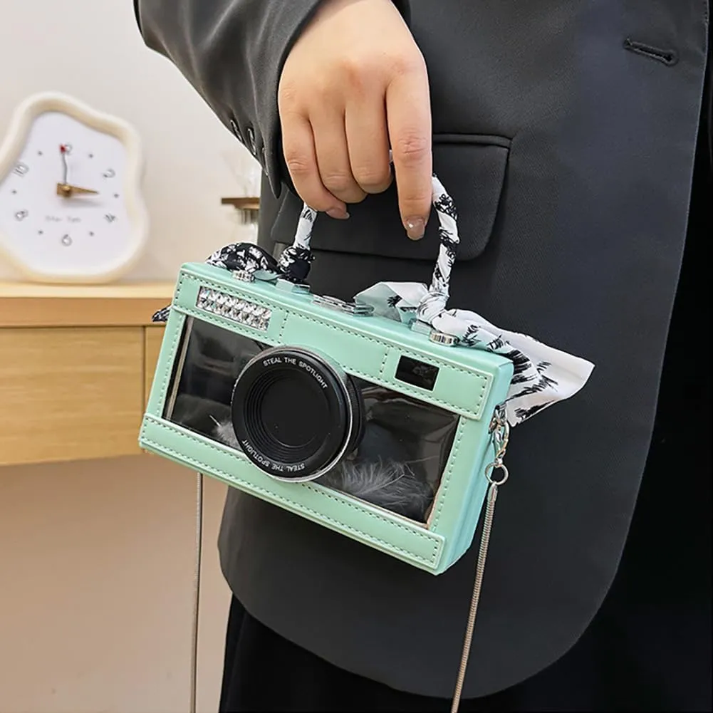 Camera Shaped Purse Handbag, PU Leather Casual Fashion Funny Snapshot Shoulder Bag, Vintage Novelty Box Crossbody Clutch