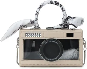 Camera Shaped Purse Handbag, PU Leather Casual Fashion Funny Snapshot Shoulder Bag, Vintage Novelty Box Crossbody Clutch