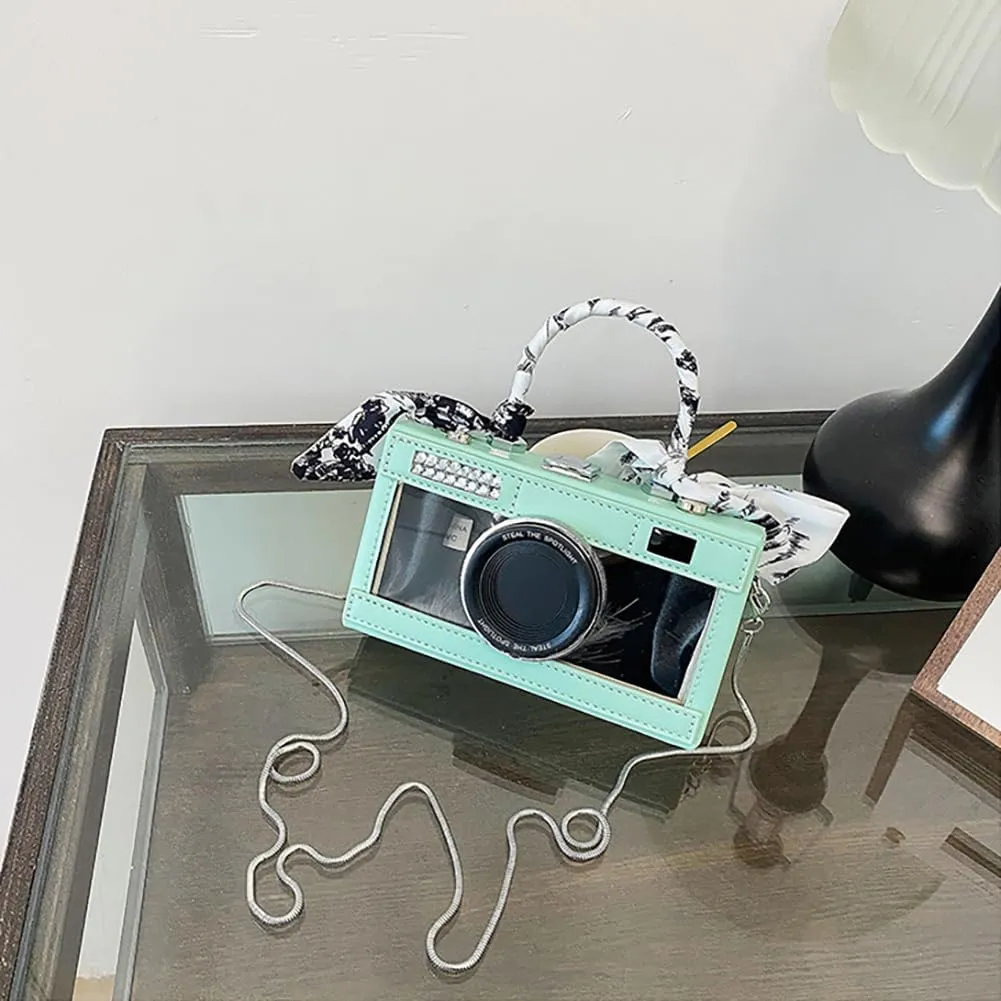 Camera Shaped Purse Handbag, PU Leather Casual Fashion Funny Snapshot Shoulder Bag, Vintage Novelty Box Crossbody Clutch
