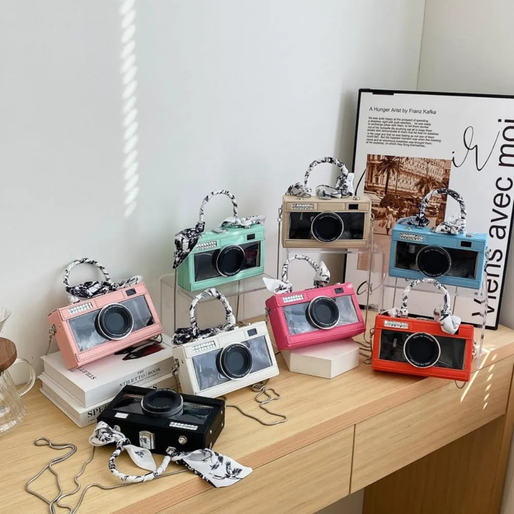 Camera Shaped Purse Handbag, PU Leather Casual Fashion Funny Snapshot Shoulder Bag, Vintage Novelty Box Crossbody Clutch