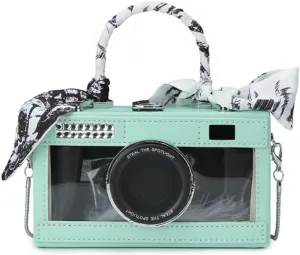 Camera Shaped Purse Handbag, PU Leather Casual Fashion Funny Snapshot Shoulder Bag, Vintage Novelty Box Crossbody Clutch