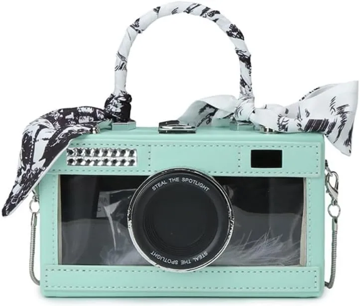 Camera Shaped Purse Handbag, PU Leather Casual Fashion Funny Snapshot Shoulder Bag, Vintage Novelty Box Crossbody Clutch