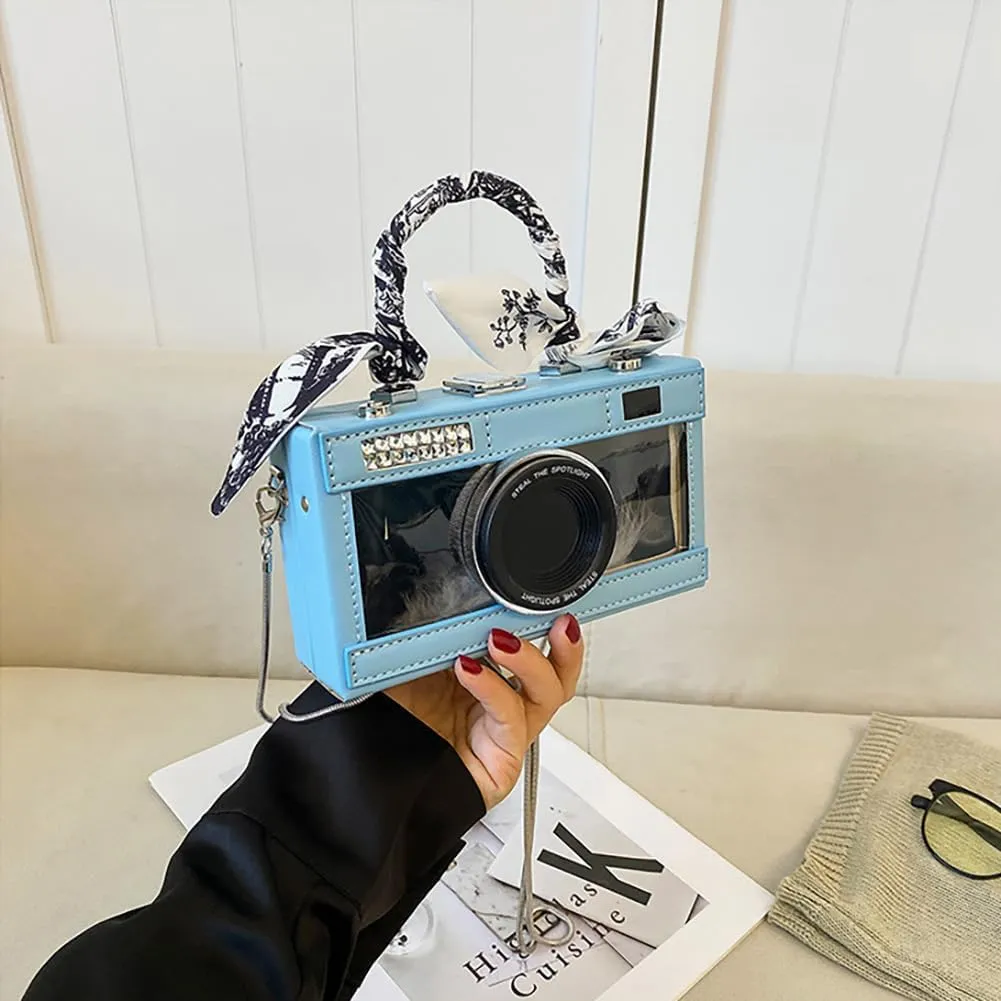 Camera Shaped Purse Handbag, PU Leather Casual Fashion Funny Snapshot Shoulder Bag, Vintage Novelty Box Crossbody Clutch