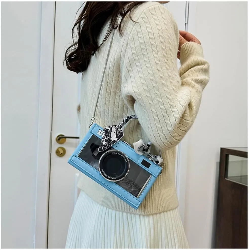 Camera Shaped Purse Handbag, PU Leather Casual Fashion Funny Snapshot Shoulder Bag, Vintage Novelty Box Crossbody Clutch
