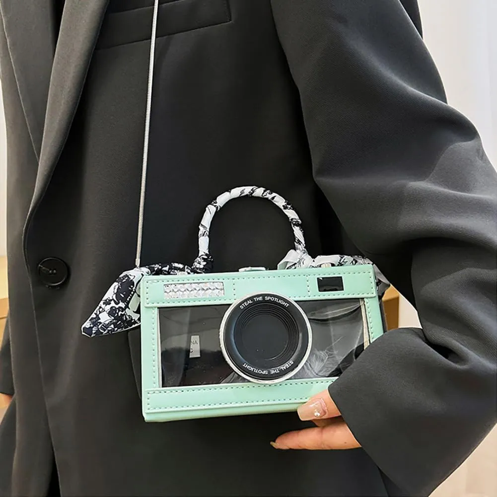 Camera Shaped Purse Handbag, PU Leather Casual Fashion Funny Snapshot Shoulder Bag, Vintage Novelty Box Crossbody Clutch