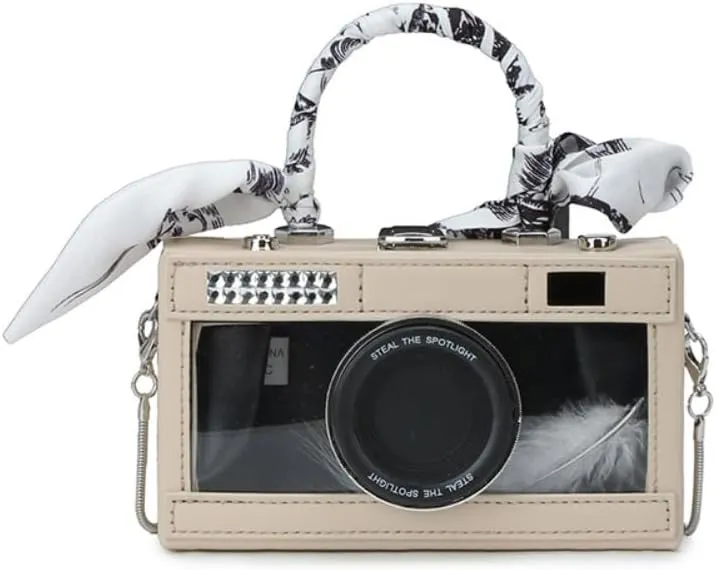 Camera Shaped Purse Handbag, PU Leather Casual Fashion Funny Snapshot Shoulder Bag, Vintage Novelty Box Crossbody Clutch