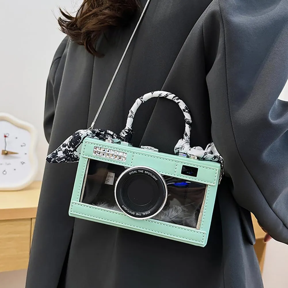 Camera Shaped Purse Handbag, PU Leather Casual Fashion Funny Snapshot Shoulder Bag, Vintage Novelty Box Crossbody Clutch