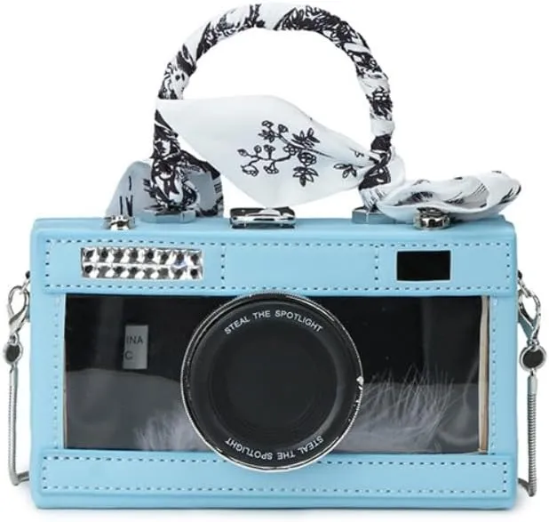 Camera Shaped Purse Handbag, PU Leather Casual Fashion Funny Snapshot Shoulder Bag, Vintage Novelty Box Crossbody Clutch