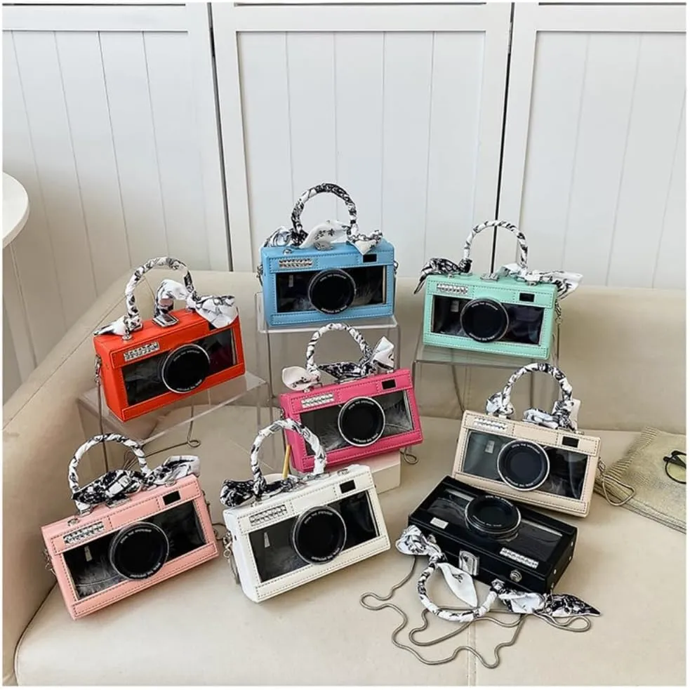 Camera Shaped Purse Handbag, PU Leather Casual Fashion Funny Snapshot Shoulder Bag, Vintage Novelty Box Crossbody Clutch