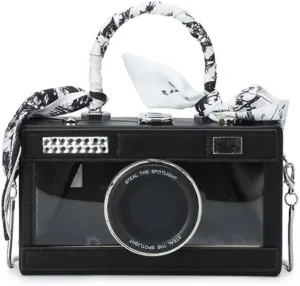 Camera Shaped Purse Handbag, PU Leather Casual Fashion Funny Snapshot Shoulder Bag, Vintage Novelty Box Crossbody Clutch