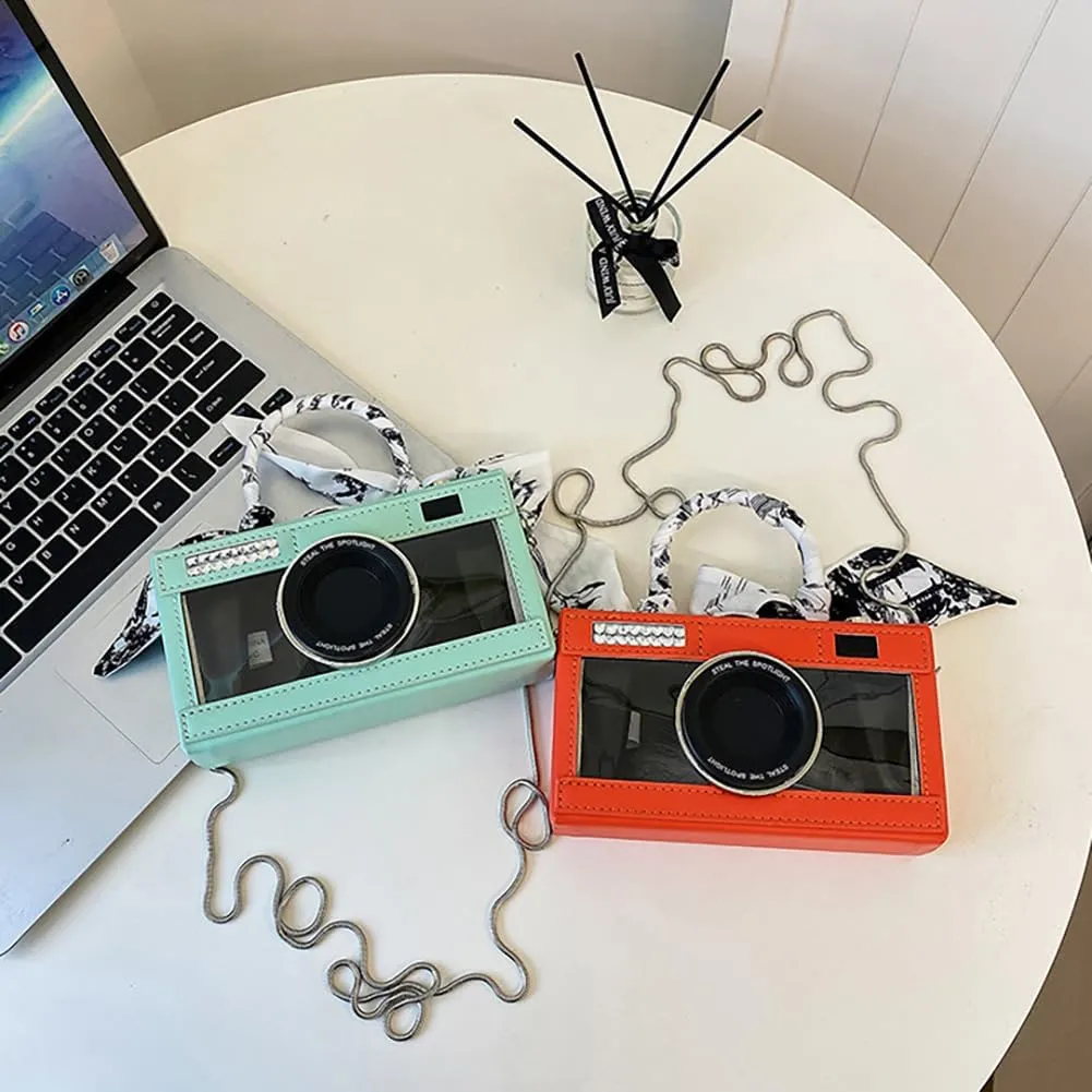 Camera Shaped Purse Handbag, PU Leather Casual Fashion Funny Snapshot Shoulder Bag, Vintage Novelty Box Crossbody Clutch