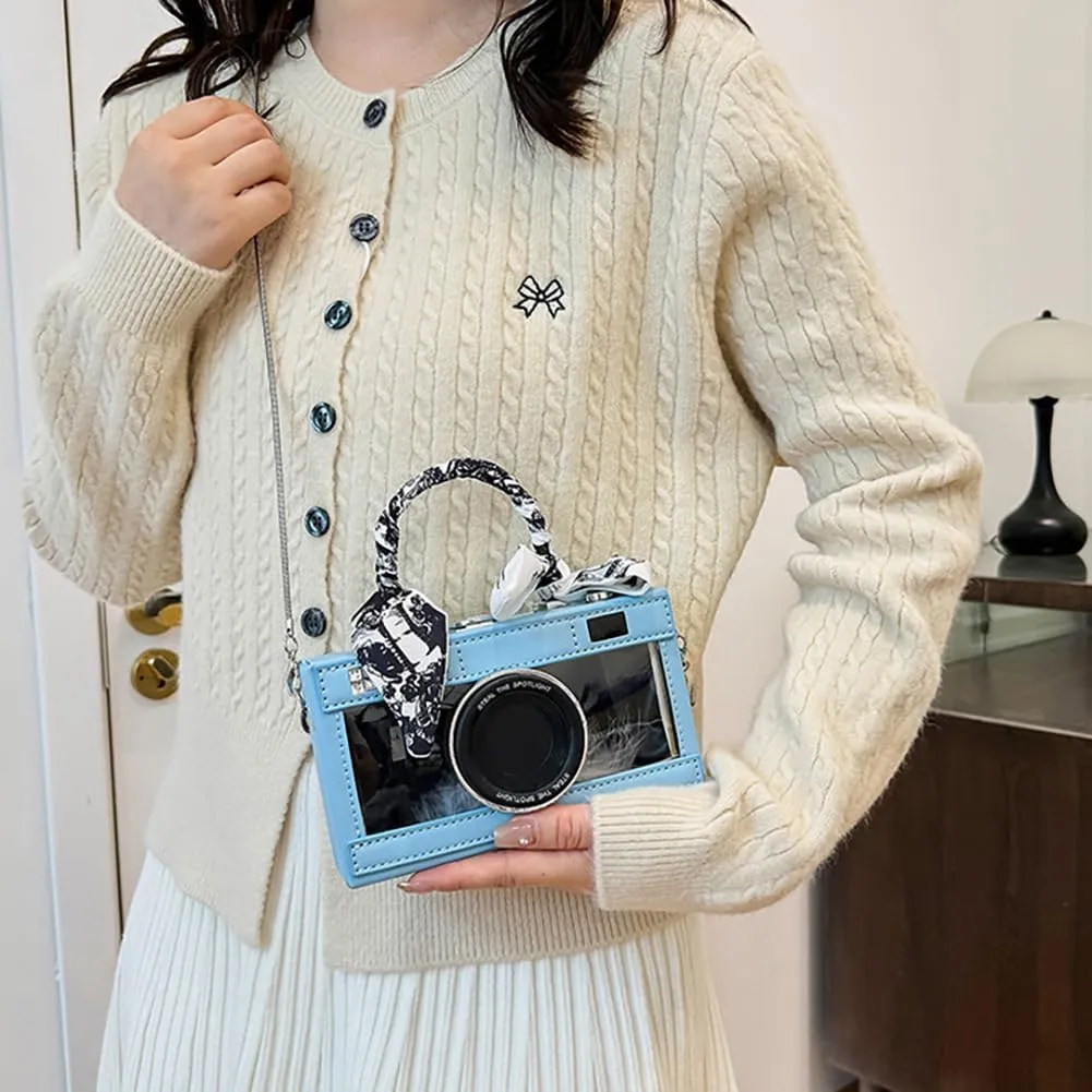 Camera Shaped Purse Handbag, PU Leather Casual Fashion Funny Snapshot Shoulder Bag, Vintage Novelty Box Crossbody Clutch