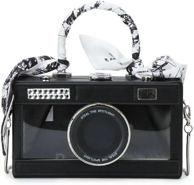 Camera Shaped Purse Handbag, PU Leather Casual Fashion Funny Snapshot Shoulder Bag, Vintage Novelty Box Crossbody Clutch