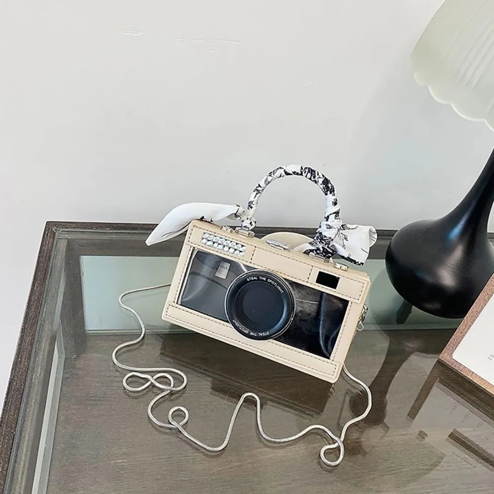 Camera Shaped Purse Handbag, PU Leather Casual Fashion Funny Snapshot Shoulder Bag, Vintage Novelty Box Crossbody Clutch