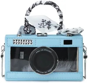 Camera Shaped Purse Handbag, PU Leather Casual Fashion Funny Snapshot Shoulder Bag, Vintage Novelty Box Crossbody Clutch