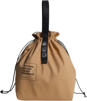 Canvas Drawstring Lunch Bag Insulated Lunch Tote Japanese Style Bento Tote Bag Reusable Lunch Bag Insulated Handbag Tote bag with Handle and Drawstring Closure for Women Work Picnic or Travel(YELLOW)