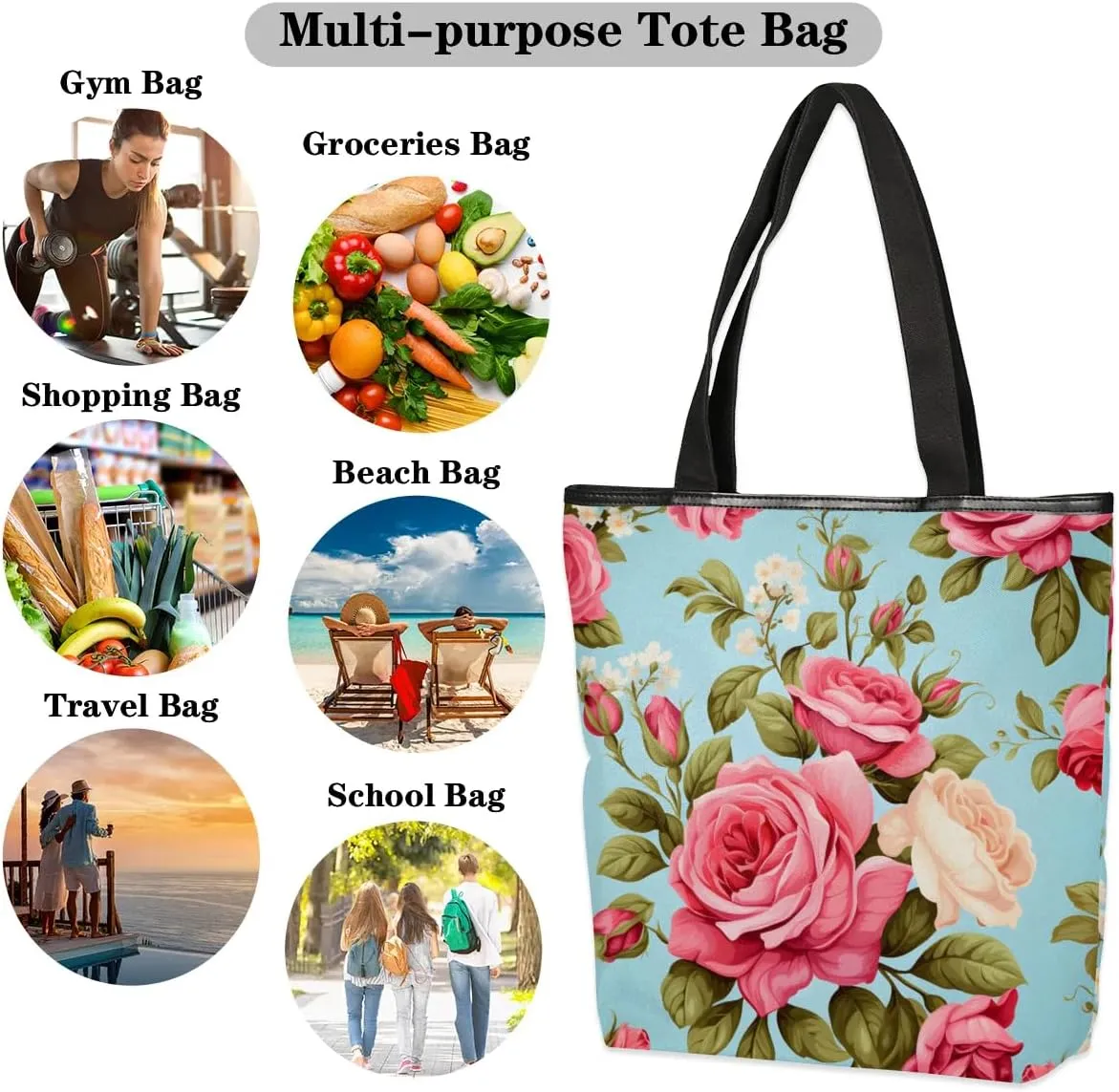 Canvas Tote Bag for Women Reusable Grocery Shopping Bag with Zipper Women Gift