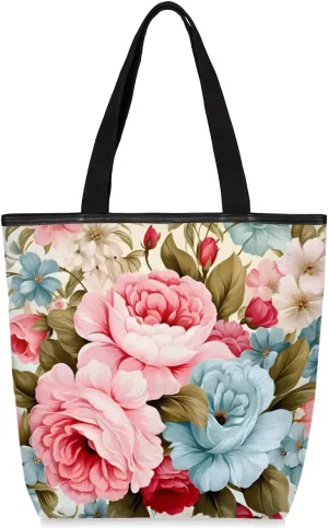 Canvas Tote Bag for Women Reusable Grocery Shopping Bag with Zipper Women Gift