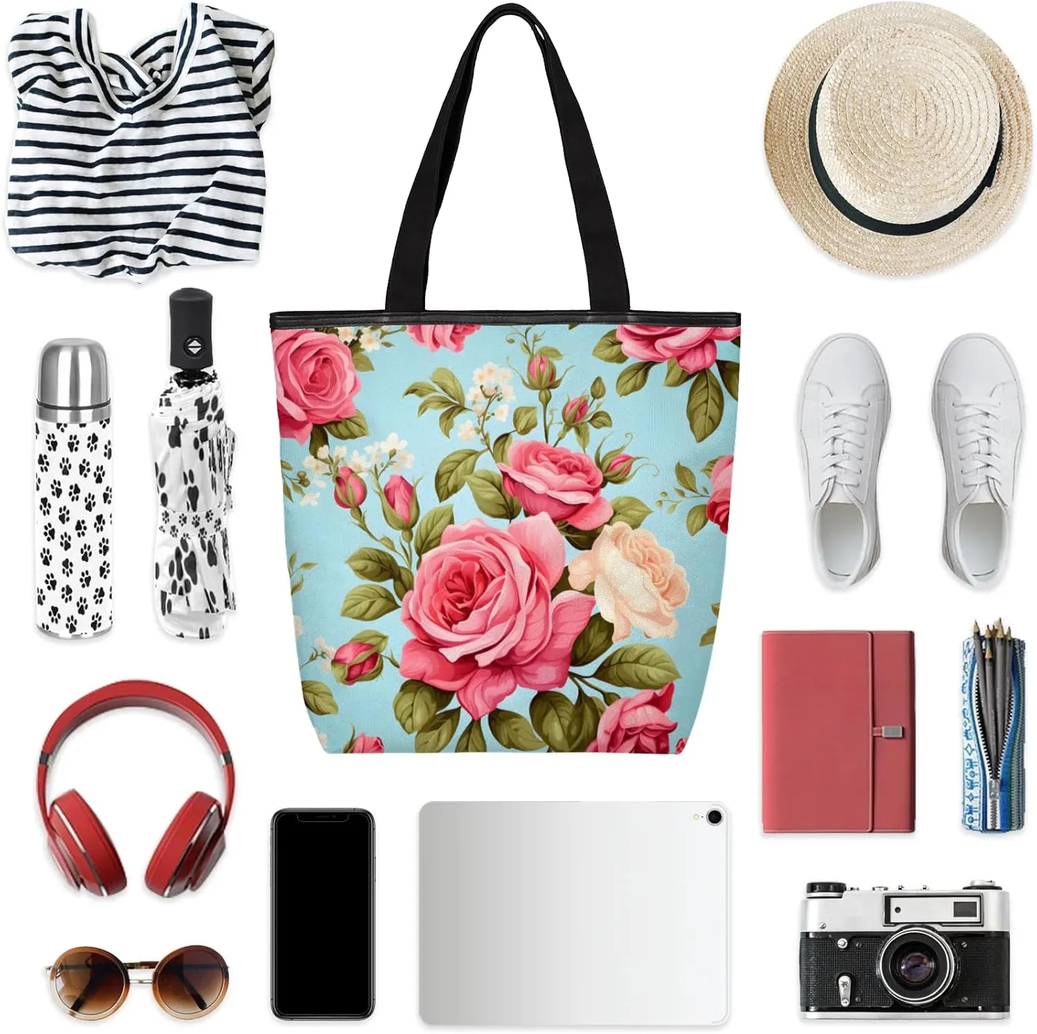 Canvas Tote Bag for Women Reusable Grocery Shopping Bag with Zipper Women Gift