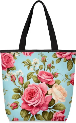 Canvas Tote Bag for Women Reusable Grocery Shopping Bag with Zipper Women Gift