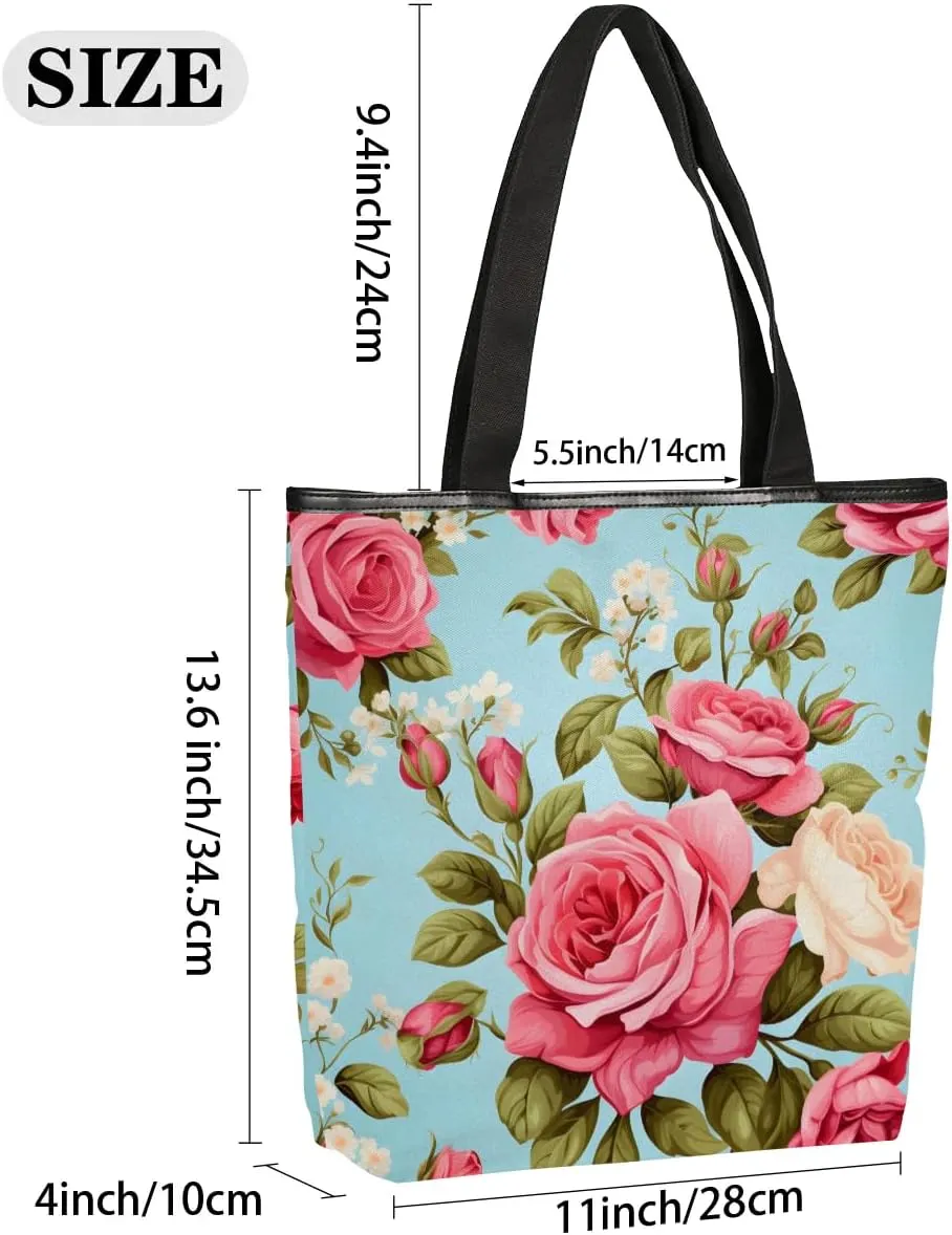 Canvas Tote Bag for Women Reusable Grocery Shopping Bag with Zipper Women Gift
