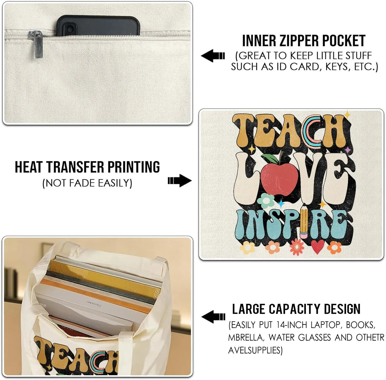 Canvas Tote Bag for Women - Teacher Appreciation Gifts