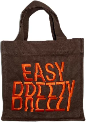 Canvas Tote Bag Square Embossed Embroidery Needlework Easy Breezy Handbag Grocery Reusable Washable Convenient