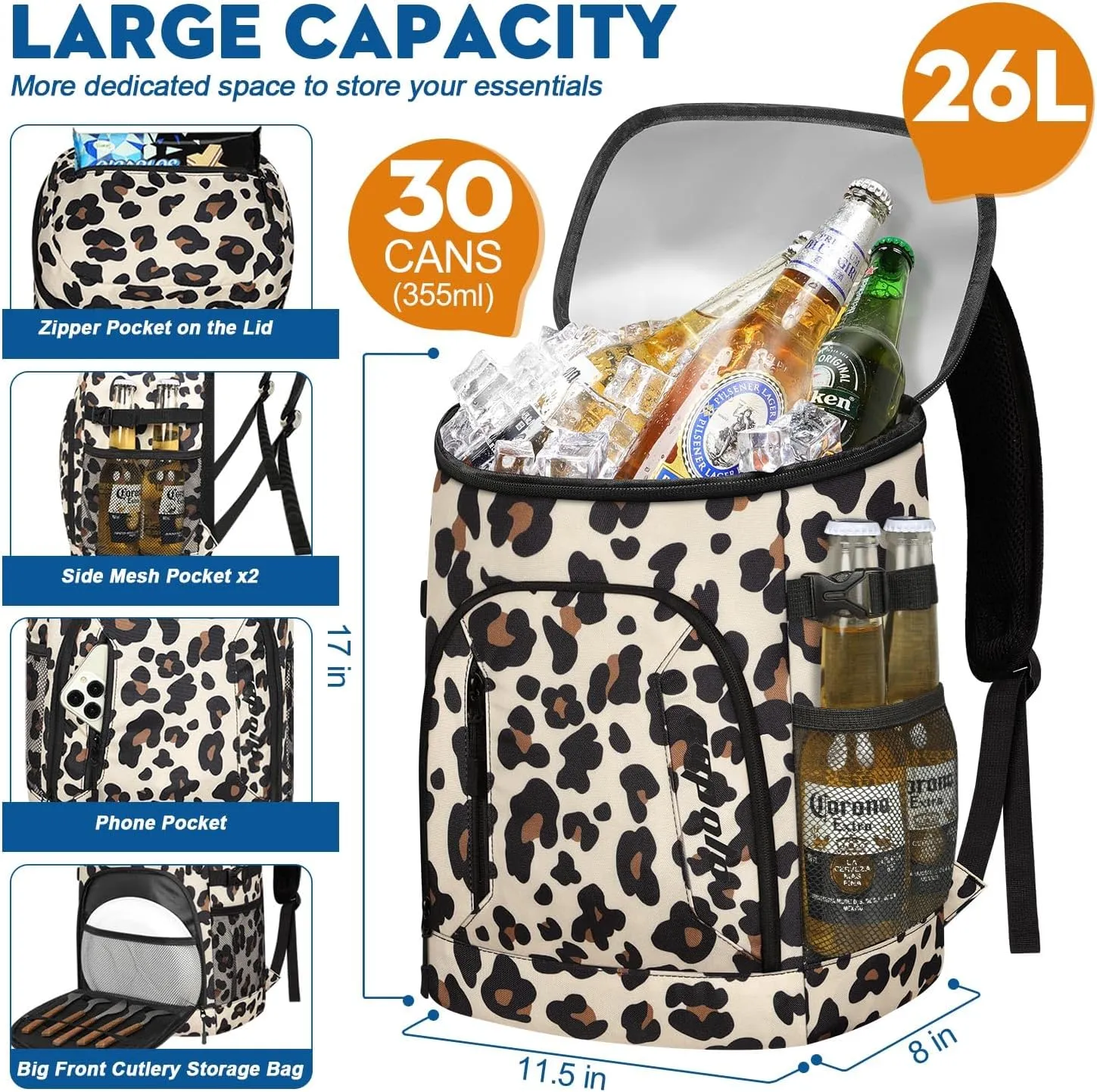 Capolo Cooler Backpack 30/45 Cans, Insulated Thermal Bag Beverage Soft Cooler Lunch Camping Travel Picnic Hiking for Men Women