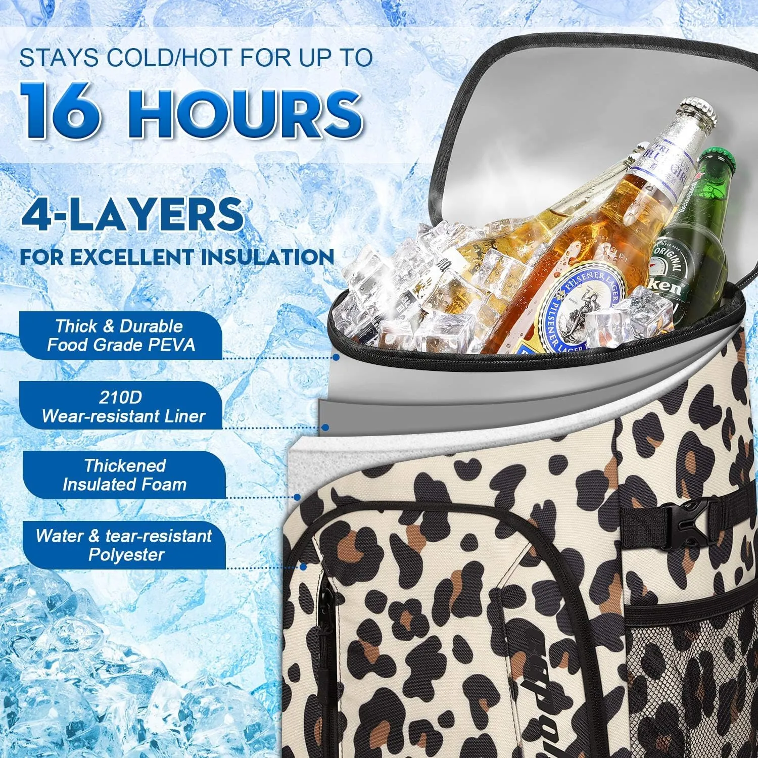 Capolo Cooler Backpack 30/45 Cans, Insulated Thermal Bag Beverage Soft Cooler Lunch Camping Travel Picnic Hiking for Men Women