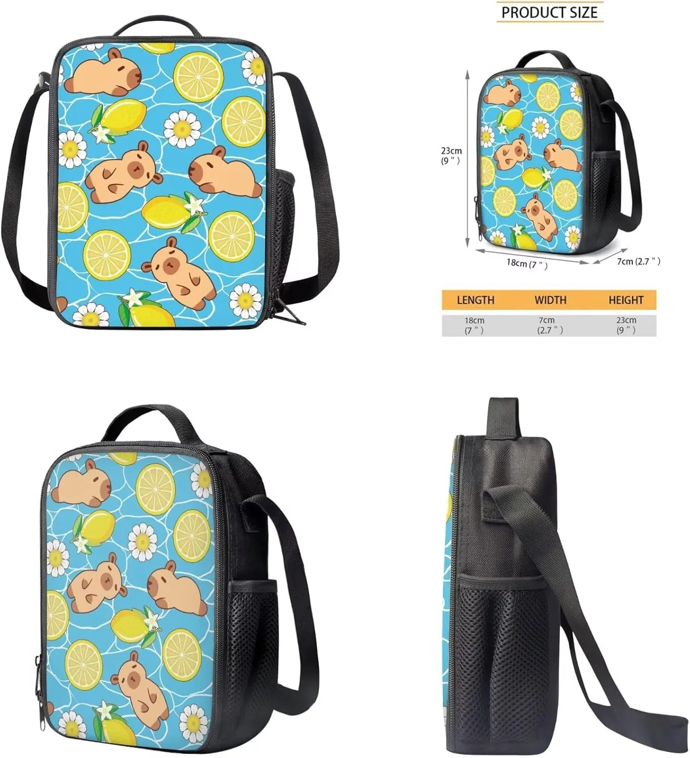 Capybara Girls Bookbags with Lunch Box and Pencil Case Cute Backpacks for Little Girls for Primary School with Adjustable Straps Reusable Sturdy 3PCS Back Pack Set