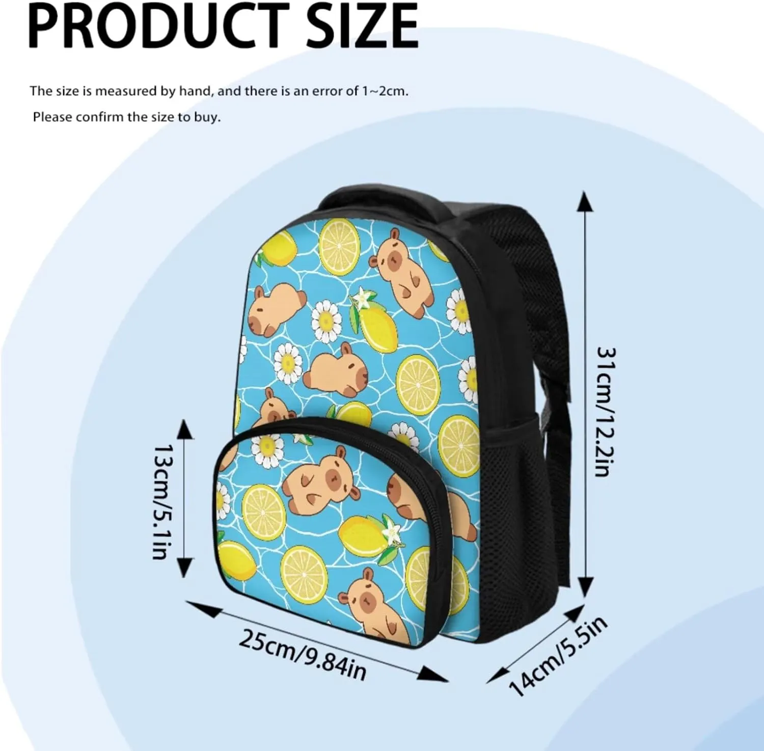 Capybara Girls Bookbags with Lunch Box and Pencil Case Cute Backpacks for Little Girls for Primary School with Adjustable Straps Reusable Sturdy 3PCS Back Pack Set