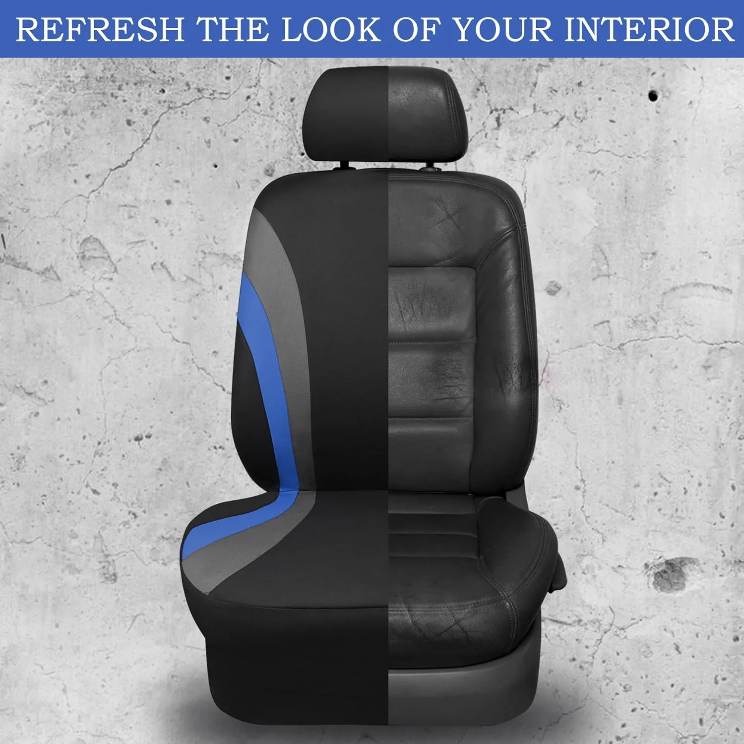 CAR PASS Line Rider Sporty Front Seat Covers, Blue Car Seat Covers Two Front Seats Only, Airbag Compatible,Universal Fit Sedans,Cars,Vans,SUV,Truck(Black and Blue)