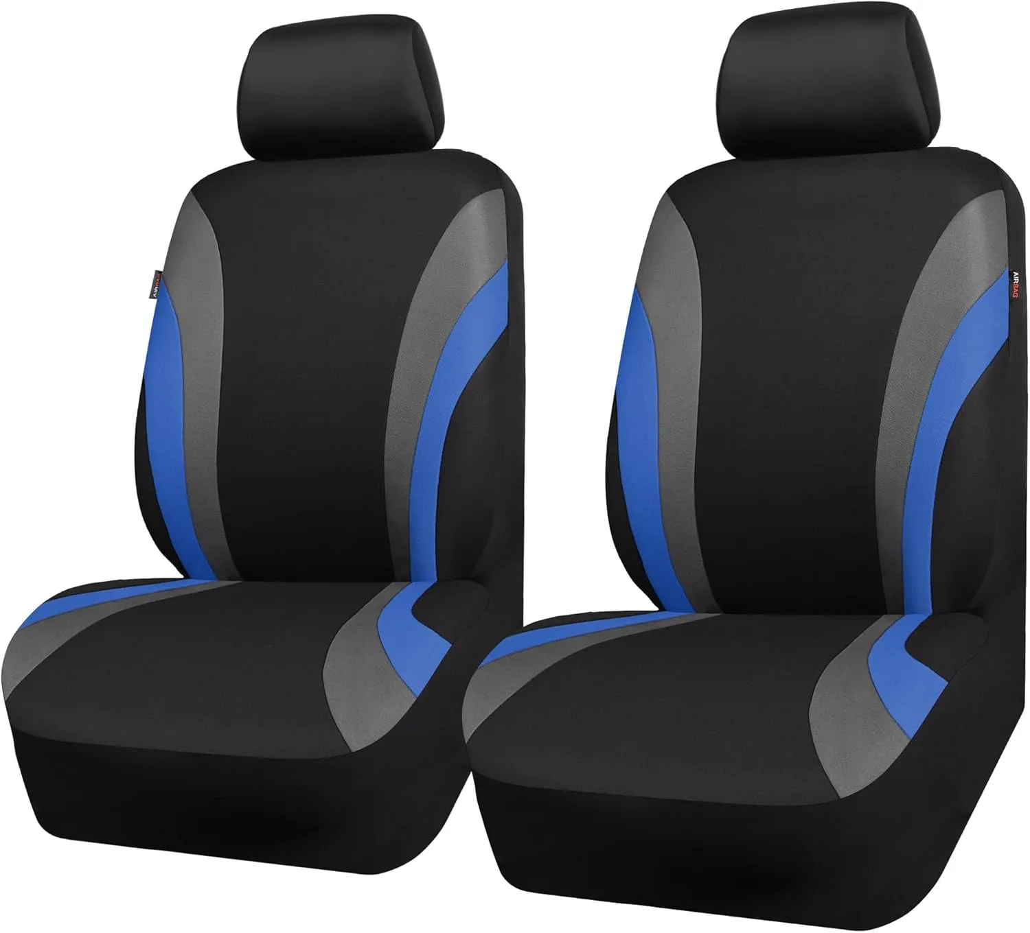 CAR PASS Line Rider Sporty Front Seat Covers, Blue Car Seat Covers Two Front Seats Only, Airbag Compatible,Universal Fit Sedans,Cars,Vans,SUV,Truck(Black and Blue)