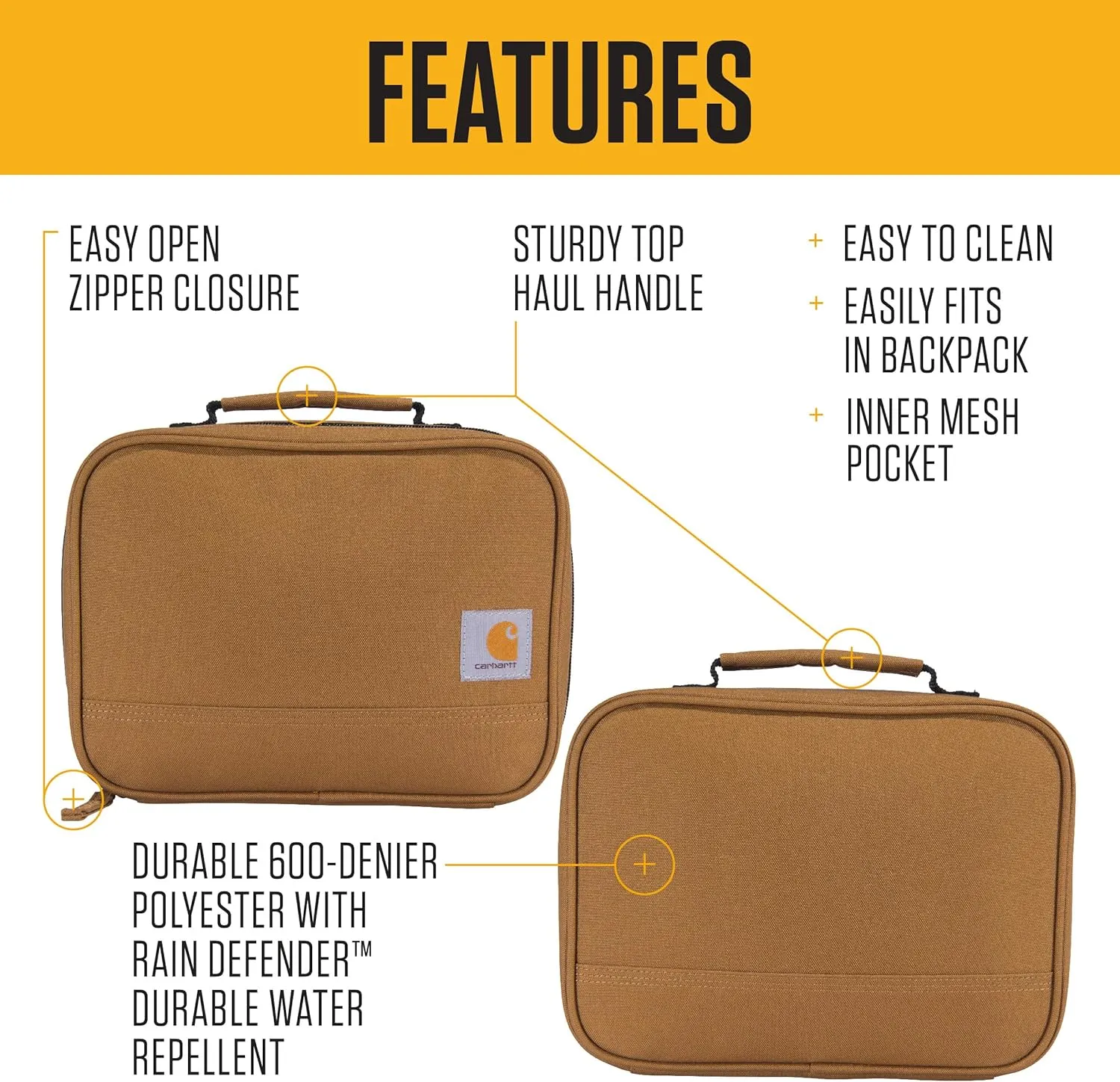 Carhartt Insulated 4-Can Lunch Cooler for Men and Women, Fully Insulated and Water Resistant, Essential Lunch Cooler (Black)