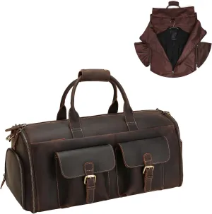Carry On Garment Bag, Convertible Garment Bag Full Grain Leather Garment Bags for Travel with Shoe Pouch, 2 in 1 Hanging Suitcase Suit Travel Bags for Men