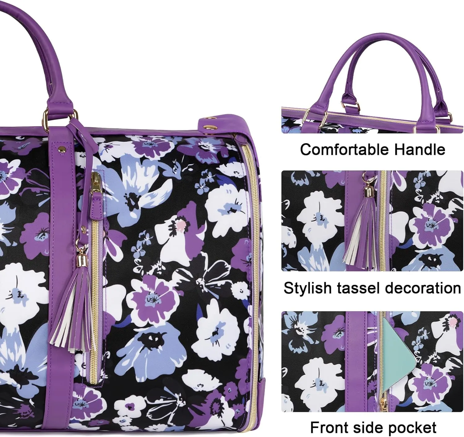 Carry On Garment Bag for Women, Convertible Garment Bag for Travel with Shoe Pouch, Water Resistant Travel Duffel Bag, 2 in 1 Hanging Suitcase Suit Travel Bags Weekender Bag, Floral