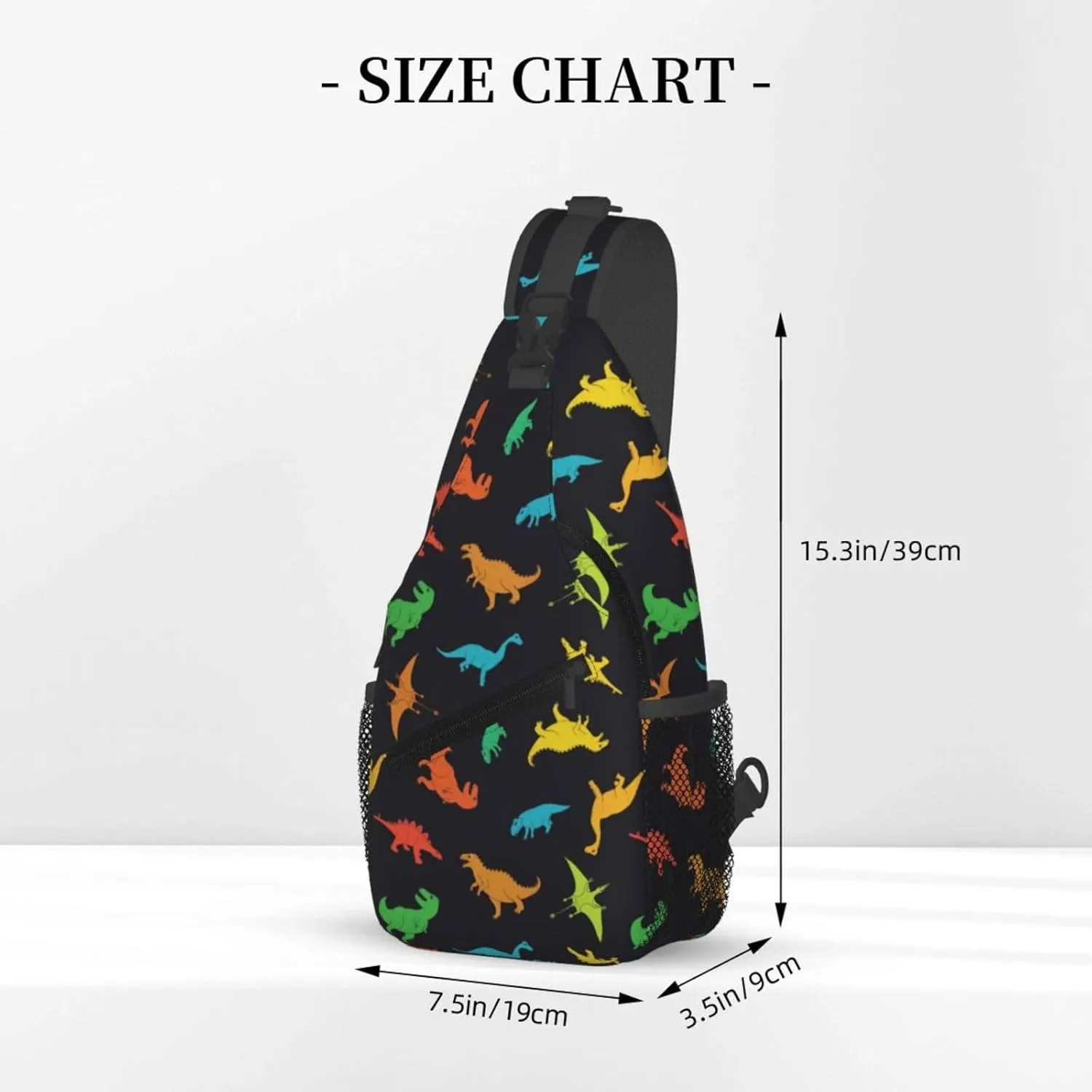 Cartoon Dinosaur Sling Bag Colorful Dinosaur Silhouettes Doodles Illustration Crossbody Backpack Cute Animal Print Chest Shoulder Bag Casual Gym Sports Travel Hiking Daypack for Women Men