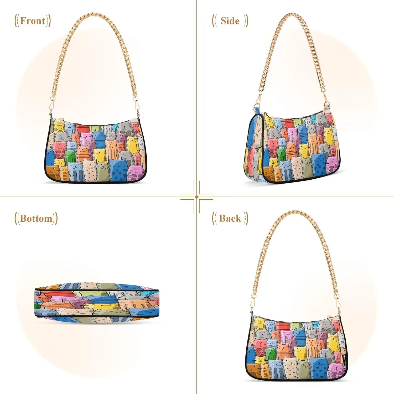 Cat Shoulder Purses for Women,Cat Shoulder Bag Purse Womens Crescent Crossbody Bag