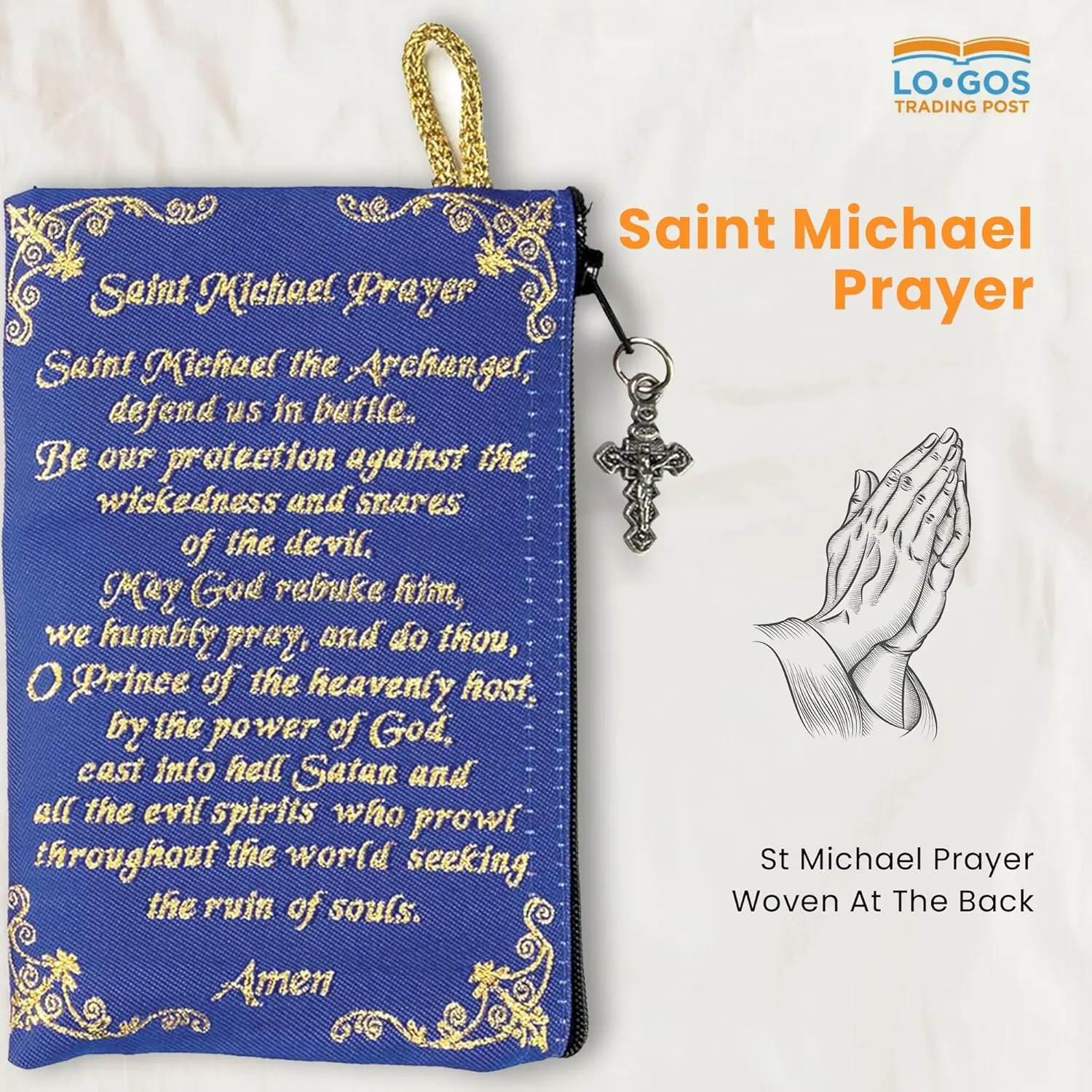 Catholic Rosary Pouch – Small Woven Archangel Michael & Saint Michael Rosary Prayer Purse From The Holy Land - Coin, Jewelry & Rosary Case w/Cross Pendant Zipper - Catholic Gifts for Women (4" x 6")
