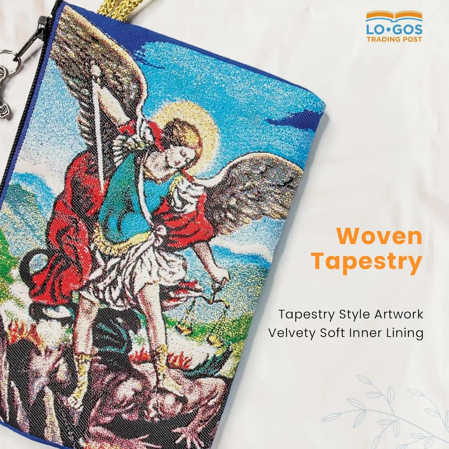 Catholic Rosary Pouch – Small Woven Archangel Michael & Saint Michael Rosary Prayer Purse From The Holy Land - Coin, Jewelry & Rosary Case w/Cross Pendant Zipper - Catholic Gifts for Women (4" x 6")