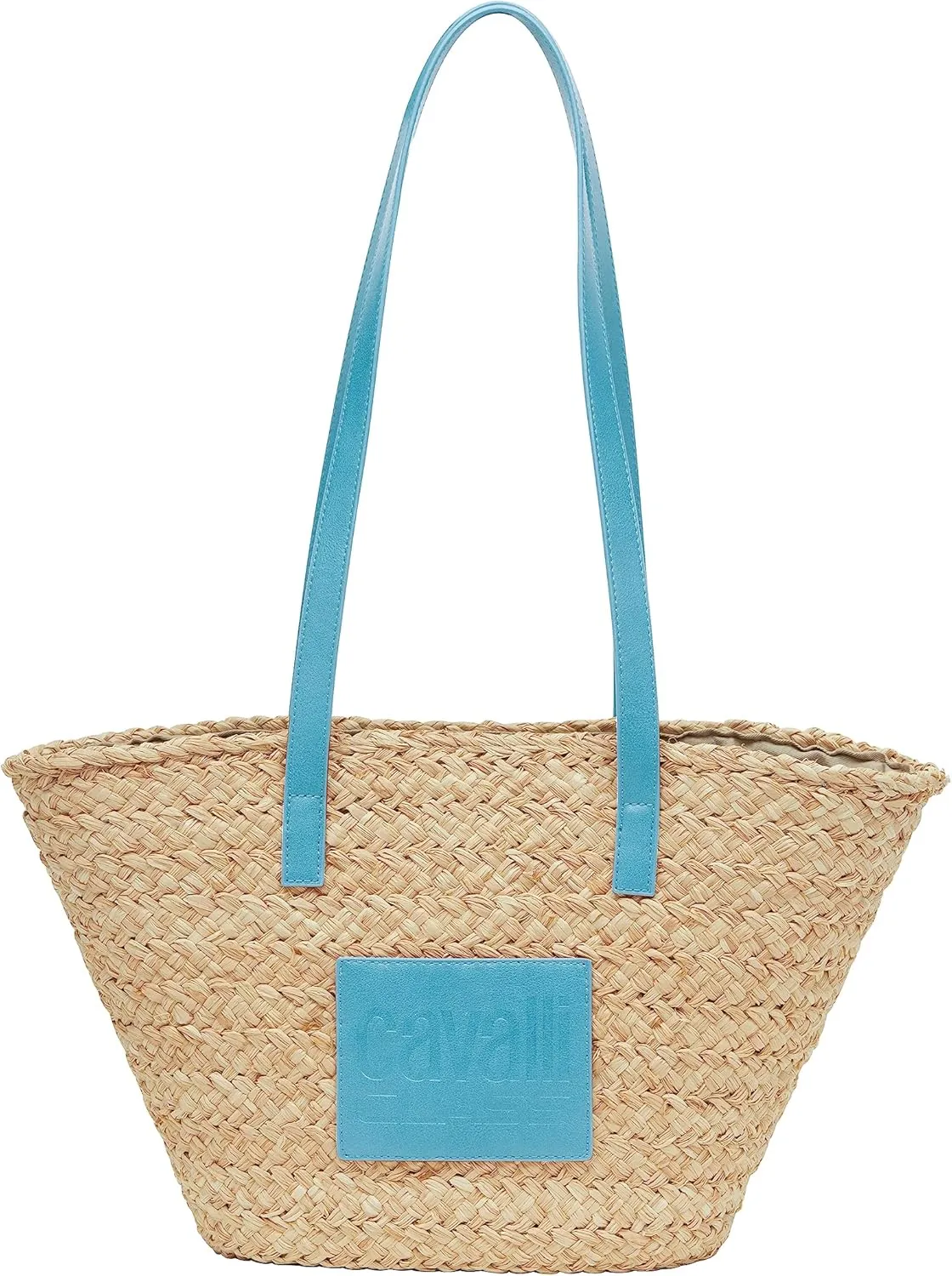 Cavalli Class CERVINIA Natural/Light Blue Medium Straw Beach Tote Bag for womens